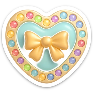 Replace the sparkling gems with rainbow-colored gems on the blue heart with a gold bow, pastel enamel finish, soft glowing effect. The style should resemble 3D emoji style. Remove the background. sticker