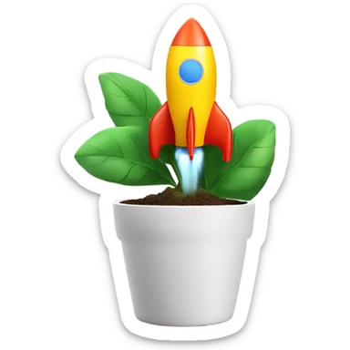 A space rocket takes off from a stylish plant pot with bright, modern colors. sticker