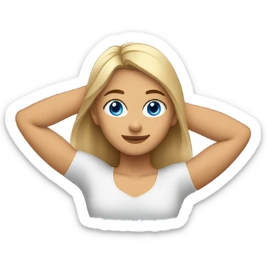 Dark blonde girl with blue eyes and tanned skin doing side stretches  sticker