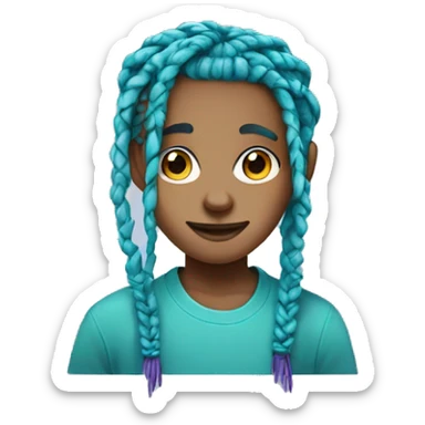 Emoji boy with turquoise & purple boxbraids in grey shirt portrait sticker