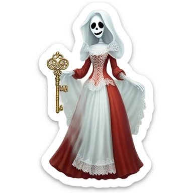 gost in Victorian dress elegant red full body, holding big key sticker