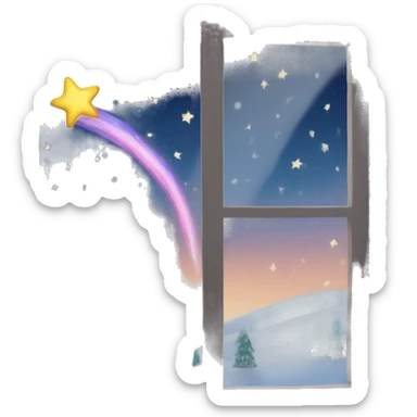 Shooting stars outside window in winter sticker