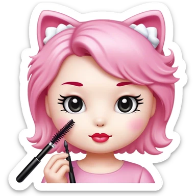  hello Kitty SANRIO holding an eyelash mascara spoolie sticker