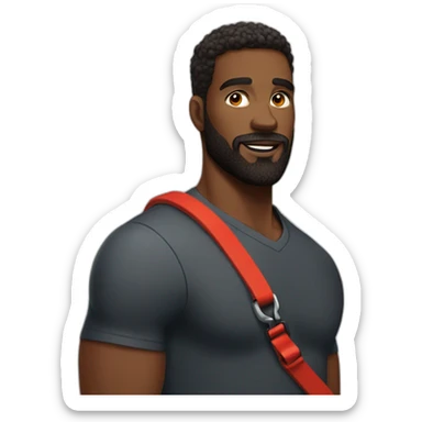 a handsome, black man in a  sporting a red beard,, holding it on a leash sticker