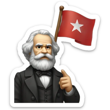Karl Marx holding a flag in his Hand with a red Star  sticker