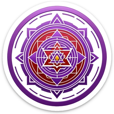 Sri yantra that has a lot of lines and detail with purple and red colors  sticker