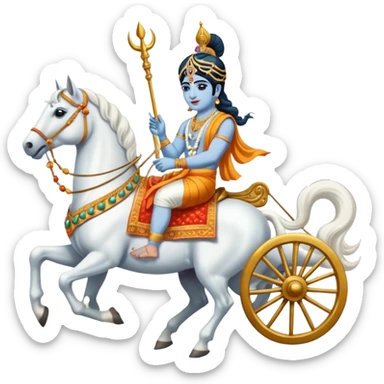 Lord Krishna driving a chariot ,seven white horses in front of the Chariot and Arjun riding the Chariot. sticker