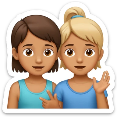 two children, one talking and one listening, friendly and expressive sticker