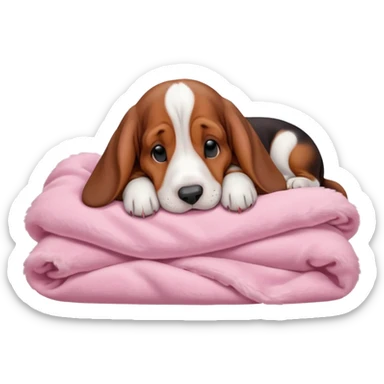 A baby basset hound sleeping on a baby pink blanket  sticker