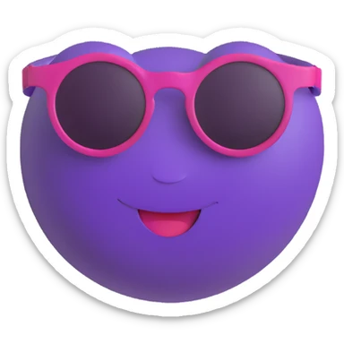 3D smiley emoji, round shape, purple color, with text 'szabi', wearing sunglasses, relaxed face sticker