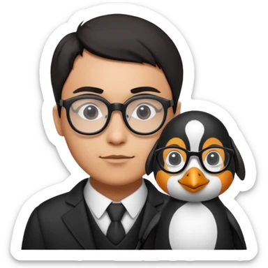  gozlük takan ve yaninda köpek olan Penguin sticker