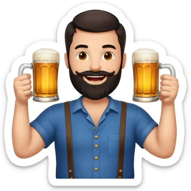 big man in lotus pose, bright skin, dark beard and dark short hair, holding beer mugs sticker