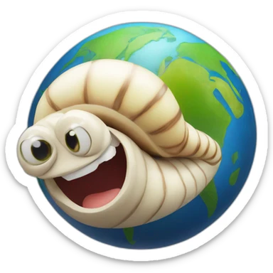 planet Earth with a cartoon smiling snail face with smiling eyes sticker