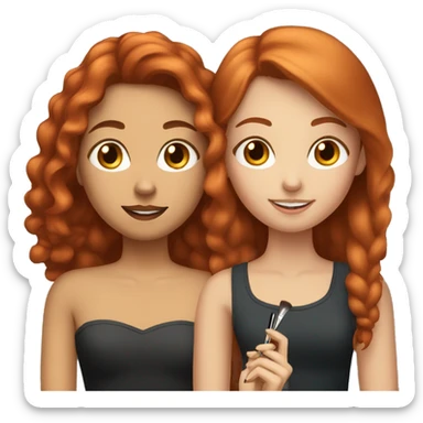 "A fair-skinned, red-haired girl doing makeup on her friend." sticker