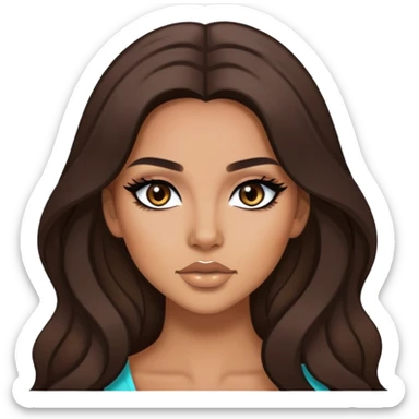 tan skin, brunette, baddie, pretty makeup, black eyeliner, long hair sticker