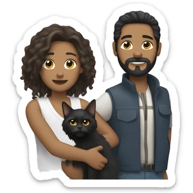 White man with black hair and beard holding a tan Maine coon cat sticker