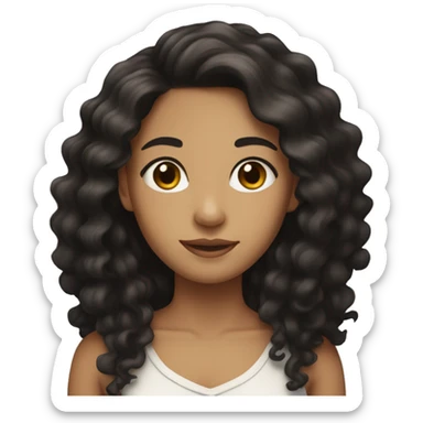 A young woman with light brown skin, very long black curly hair  sticker