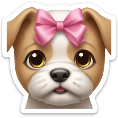 A cute puppy wearing a pink bow tilting its head sticker
