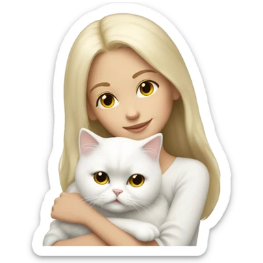 Blonde girl snuggling white Persian cat sticker