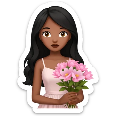 woman of God (black girl, super feminine and pretty, modern, long hair, white dress, pink flowers in hand) sticker