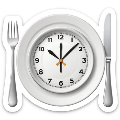 symbol for lunch break, stylized plate with cutlery and a clock at 12:00 sticker