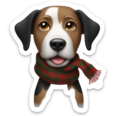 Dog black and brown and white with a christmas scarf sticker