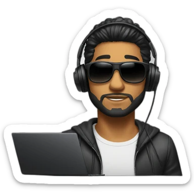 brown guy with black backslick hair and space sunglasses adn and dj headset sticker