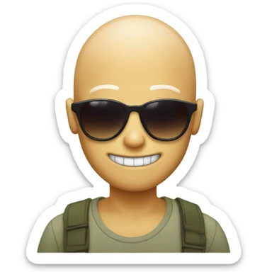 2D emoji with sunglasses and teeth without hair sticker
