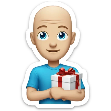 Blue eye bald Caucasian man standing getting presents sticker