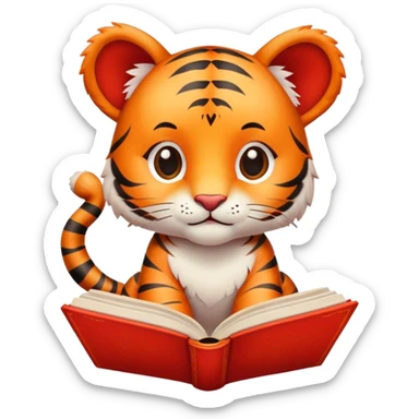 baby tiger reading red magic book  sticker