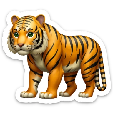 full body muscular tiger on all fours, all fur green with black stripes, no orange or other colors sticker