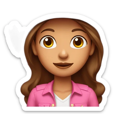 Tan girl with brown hair and hazle eyes wearing a pink cowgirl hat sticker