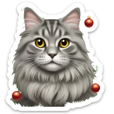 Gray Siberian cat on top of Christmas tree  sticker