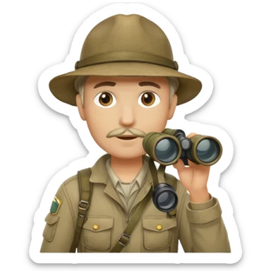 A rugged explorer in khaki gear, binoculars raised, scanning distant landscapes.
 sticker