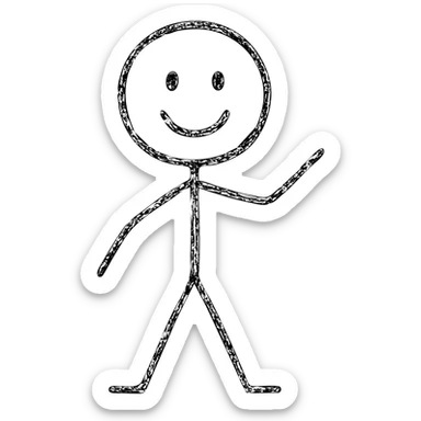 simple hand-drawn stick man, black lines, minimal detail sticker