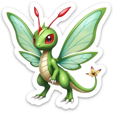 Cute Cool Edgy Shiny Futuristic Ethereal Legendary Kartana-Digimon-Schyther-Flygon-hybrid full body with butterfly wings sticker