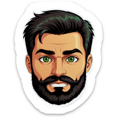 Man beard black hair thin face green/hazel eyes  sticker