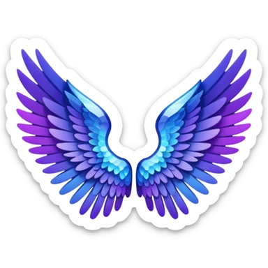 angel wings made of crystal, predominantly black, with the tips fading into purple and blue, emoji style sticker