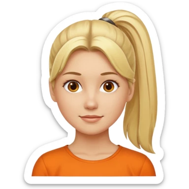 blond woman with ponytail and orange blouse sticker