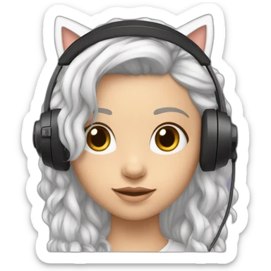 menina branca com cabelo preto usando headset com orelhas de gatinho sticker