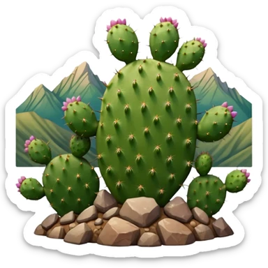 smiling prickly pear cactus with mountains in background sticker
