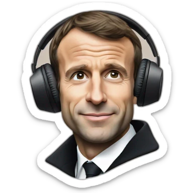 Emmanuel Macron wearing airpods vibing at the music sticker