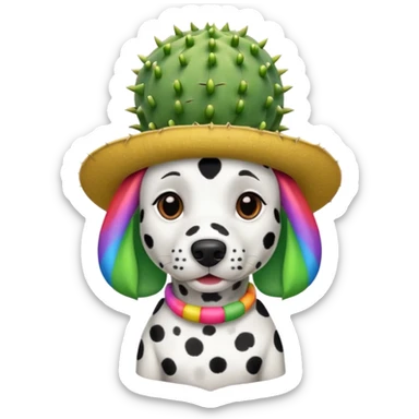 rainbow Dalmatian wearing a cactus hat sticker
