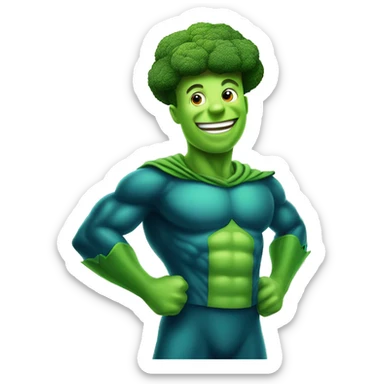Happy Broccoli man in superhero suit sticker