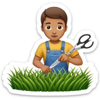 Hand cutting grass with a pair of scisors sticker