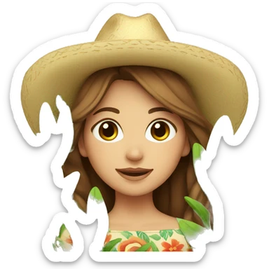 White Girl with brown hair wearing a sombrero holding plants sticker