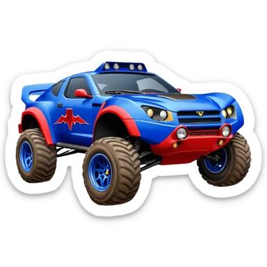 Satan’s Dirty Midnight-blue Local Motors Rally Fighter off road race car flying jumping over a dirt ramp  sticker