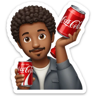black guy short curly hair facial hair holding coke sticker