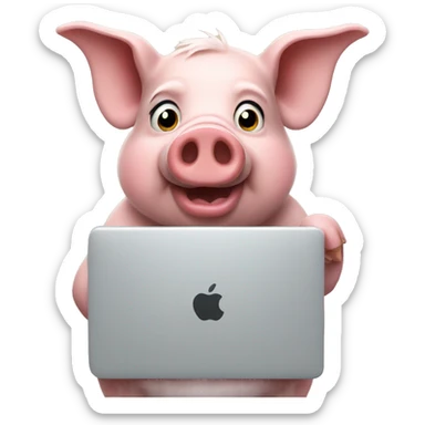 Pig holding a macbook sticker