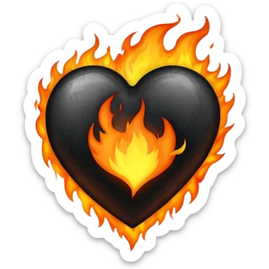 Black heart on fire sticker
